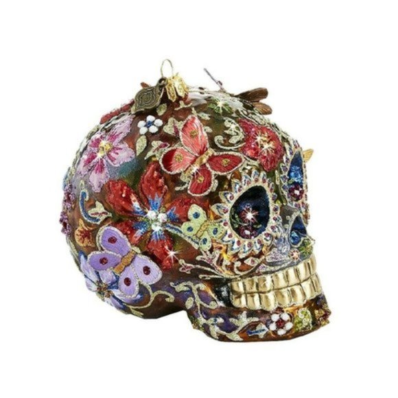 JAY STRONGWATER 4.5" TALL SKULL WITH BUTTERFLIES GLASS ORNAMENT BRAND NEW IN BOX - Picture 3 of 6